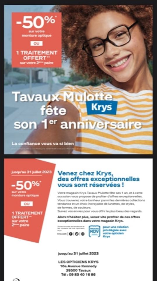 C'est l'anniversaire de votre magasin Krys Tavaux-Mulotte