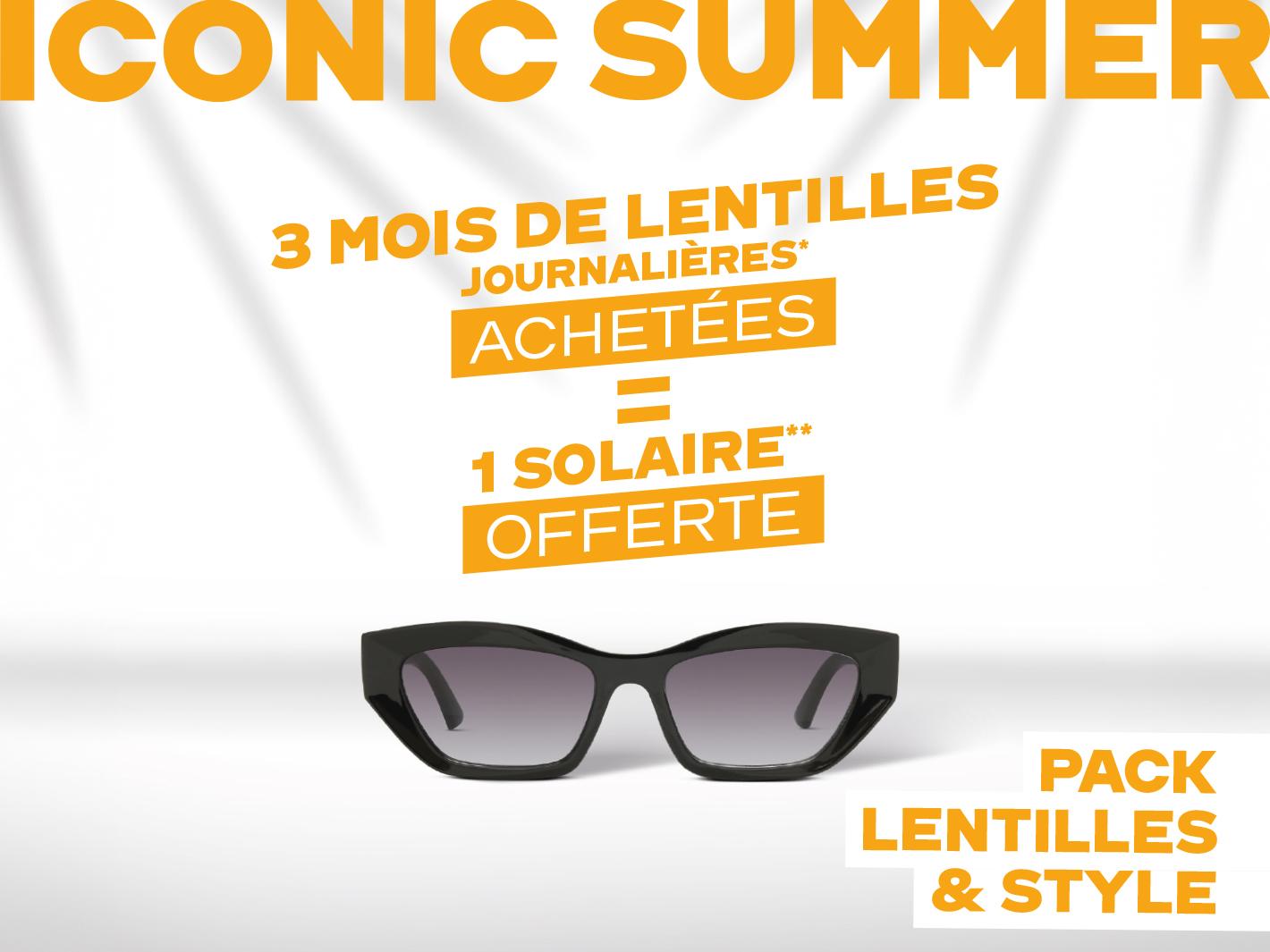 3 mois de lentilles achetées = 1 solaire offerte* pack lentilles & style