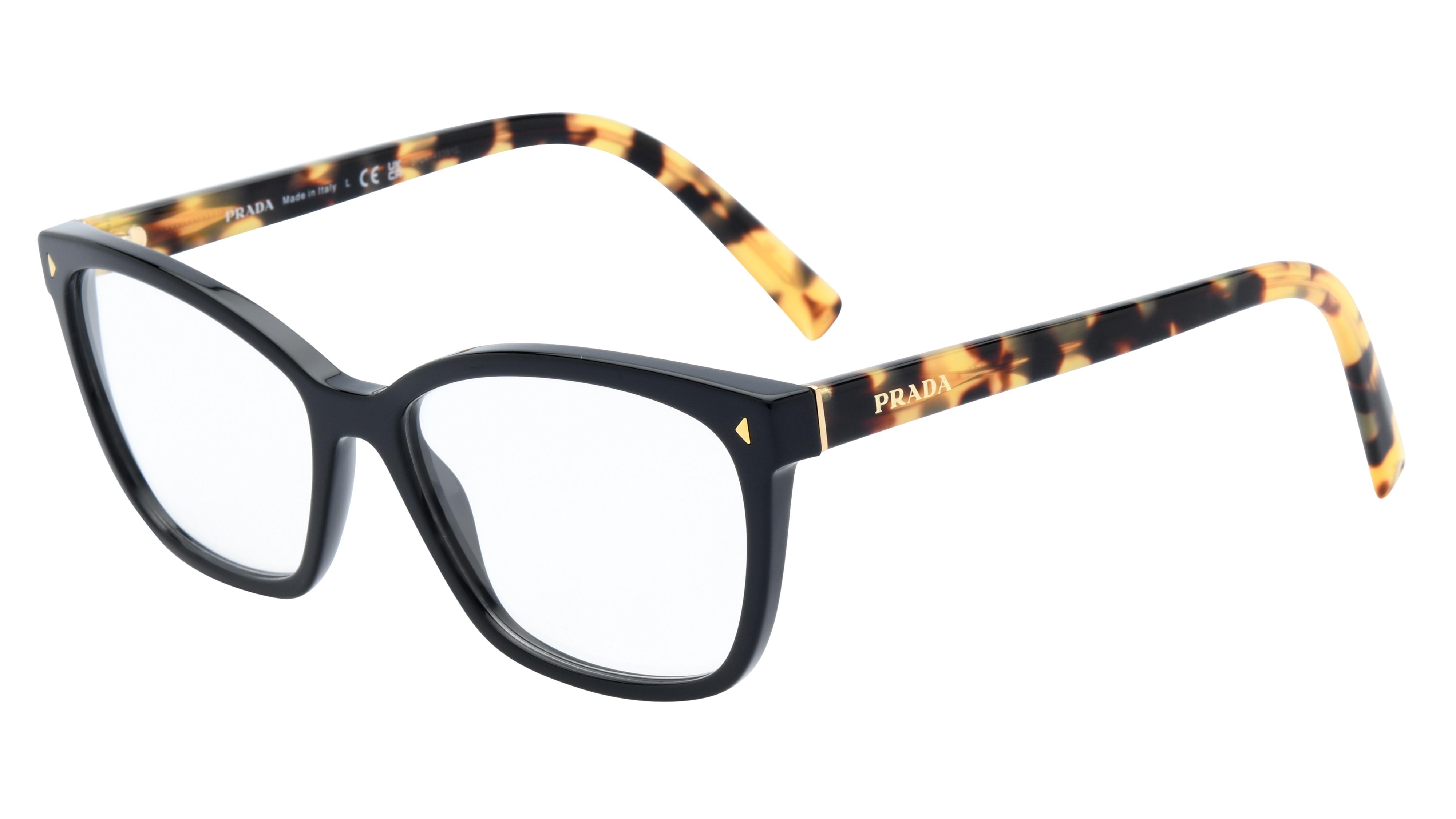 Lunettes de vue Prada Femme Noir Rectangle Pr15Zv Trois-Quart