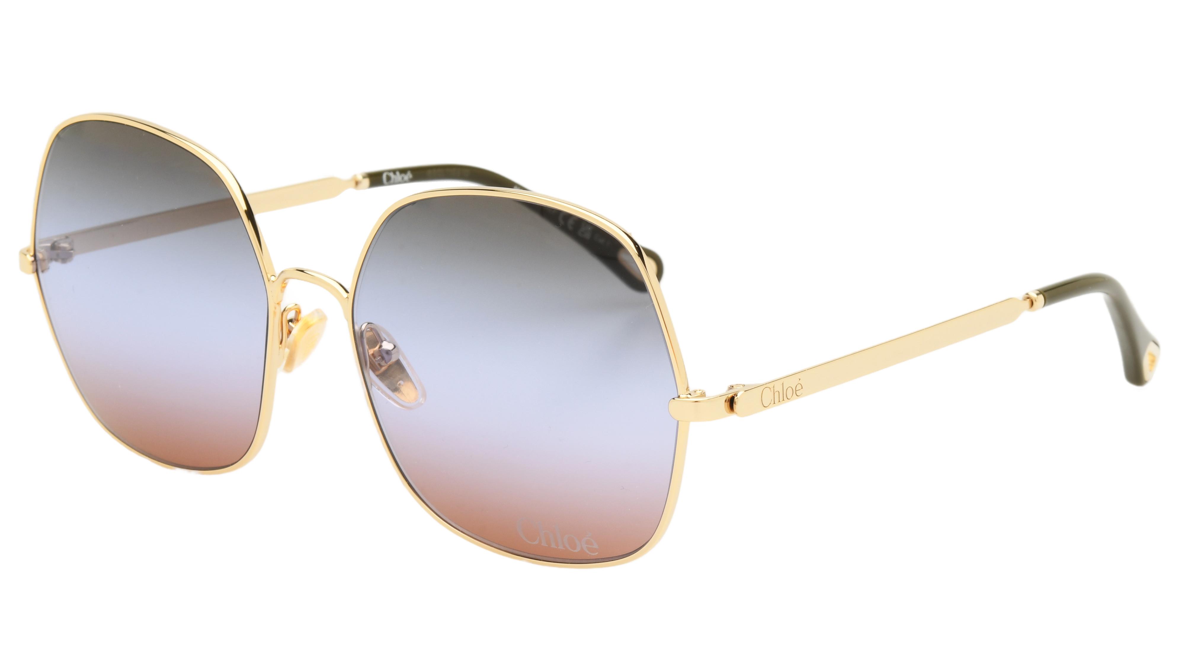 Lunettes de soleil Chloé Femme Or Rectangle CH0282S Trois-Quart