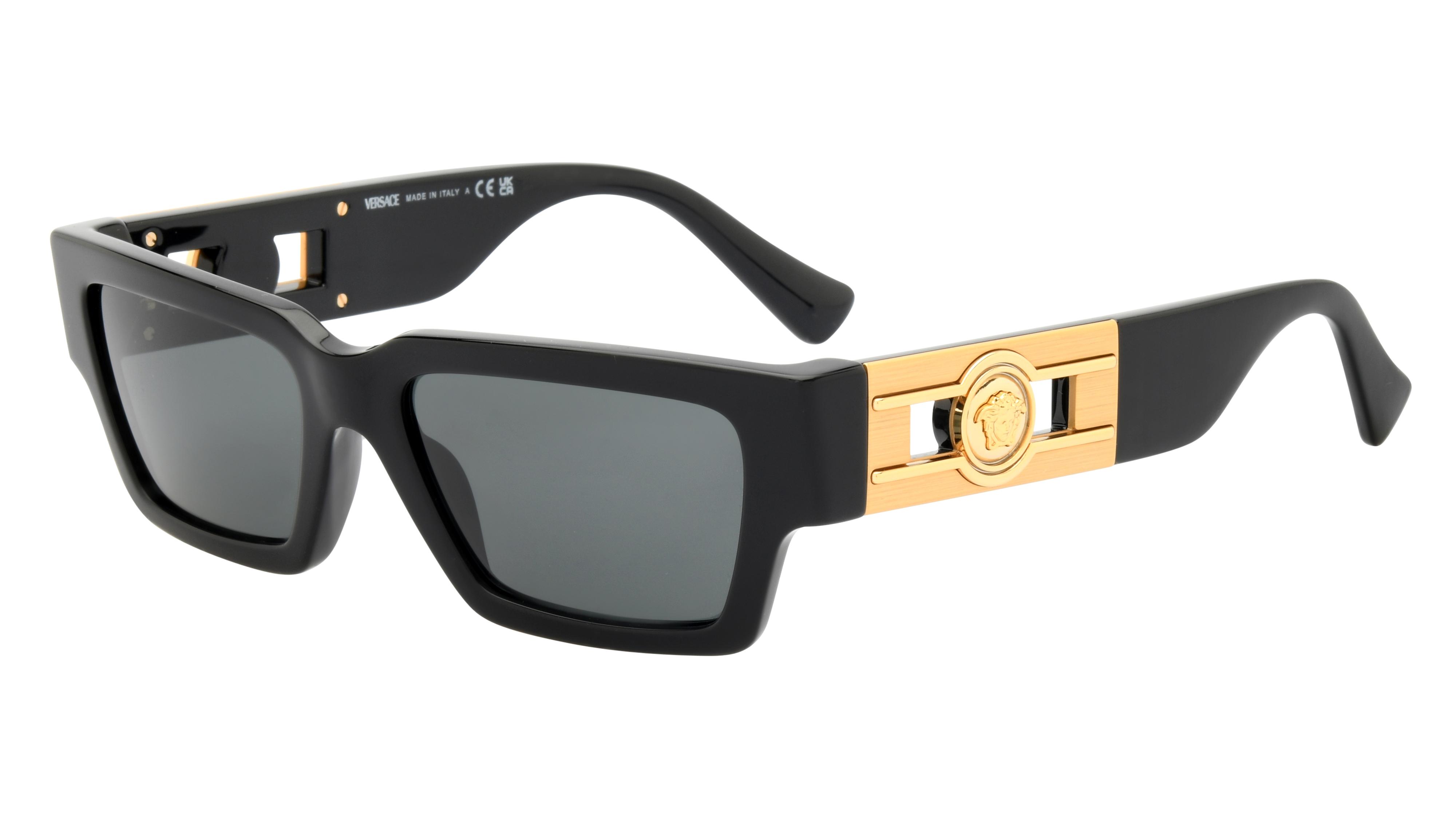Lunettes de soleil Versace Mixte Noir Rectangle VE4459 Trois-Quart