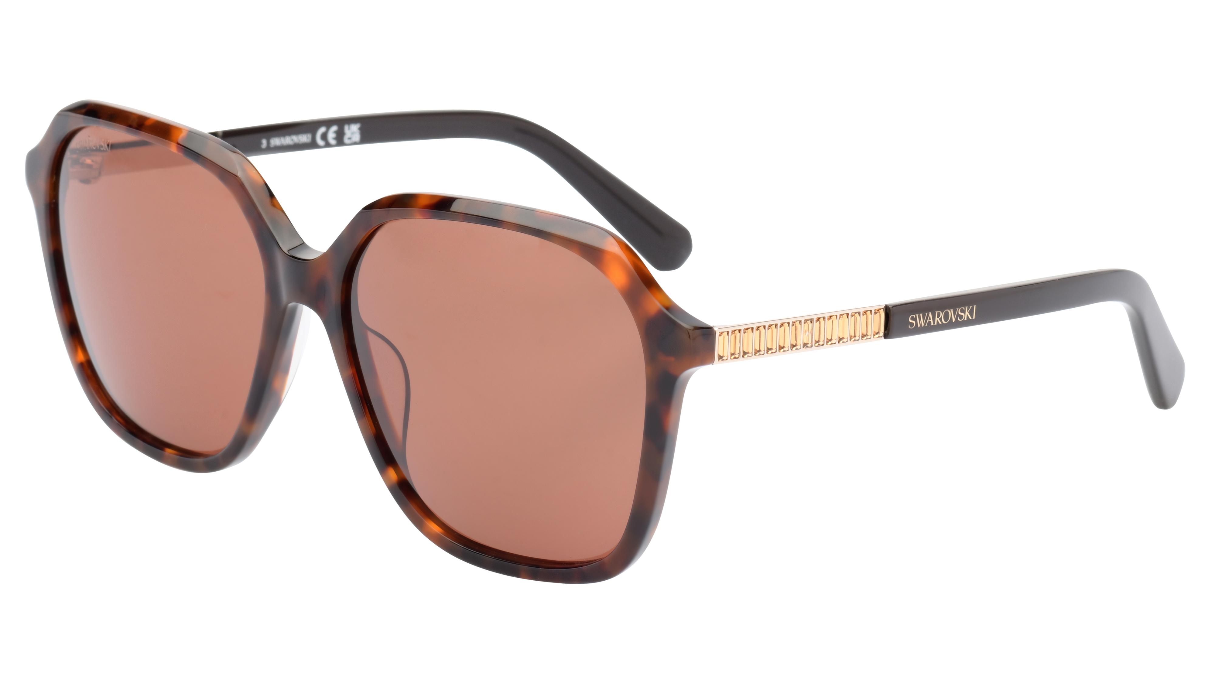 Lunettes de soleil Swarovski Sk0390 5652N Ecaille Fonce Carre Krys