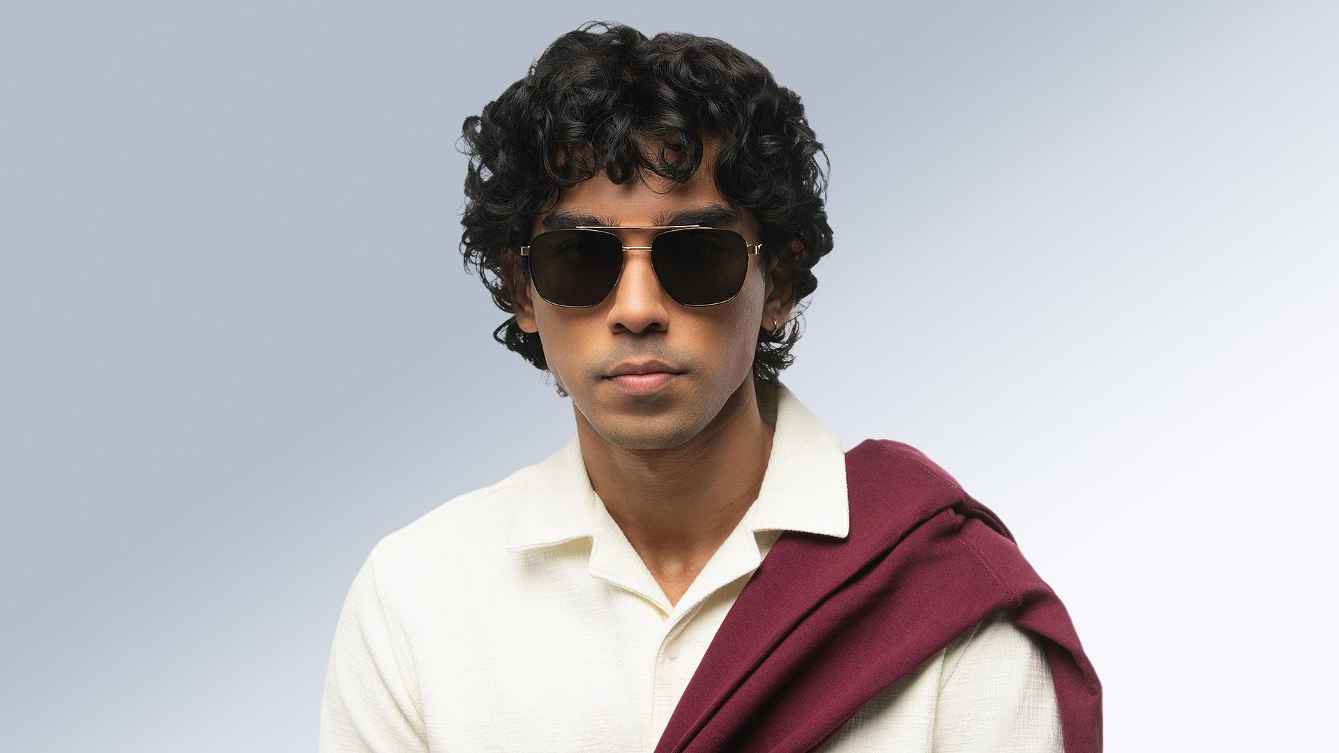 Lunettes de soleil Signature Krys Homme Or Aviateur Skj2514-B Trois-Quart