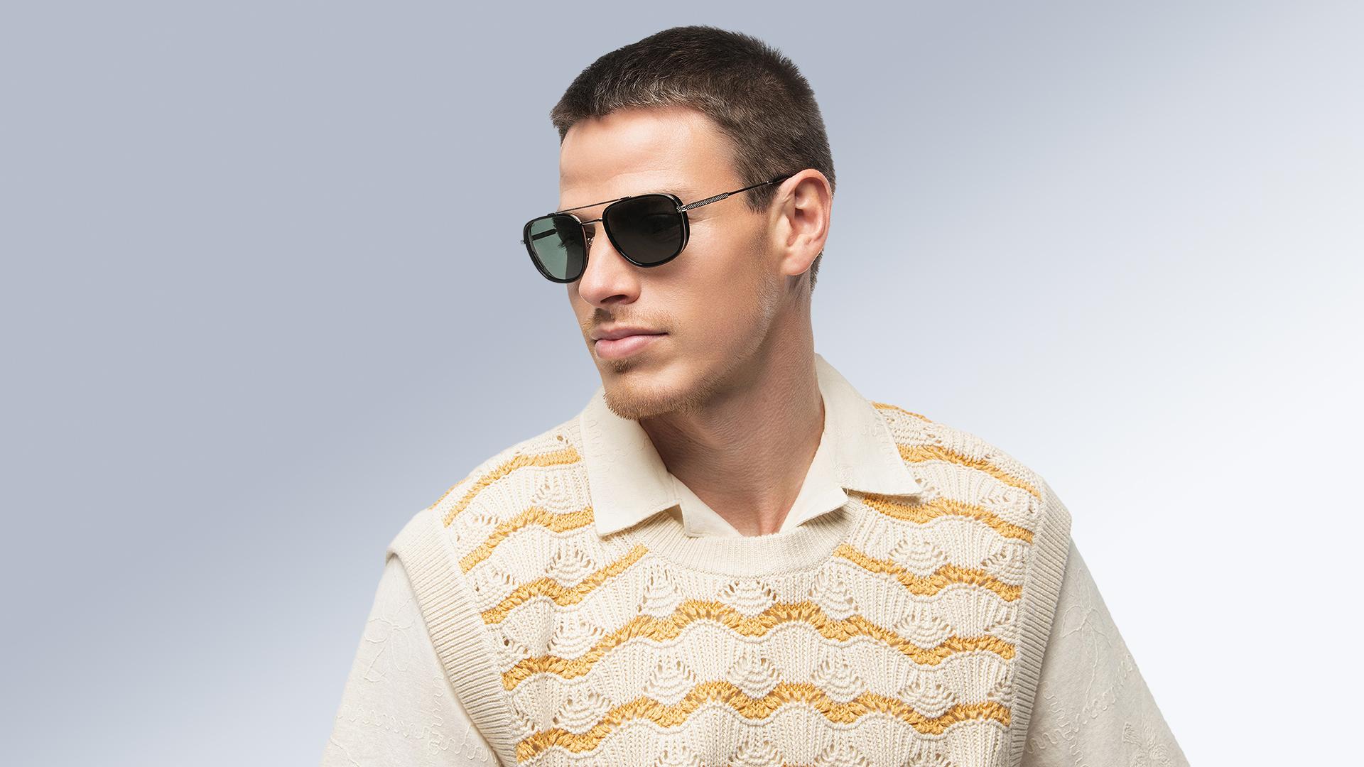 Lunettes de soleil Signature Krys Homme Noir Rectangle Skj2533-F Trois-Quart